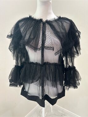 For Her Sheer Black Ruffled Tulle Women's Blouse, Size M